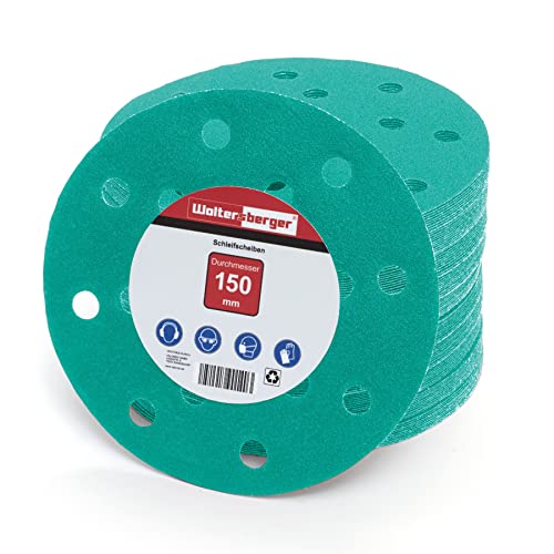 Woltersberger® 50 Stück Exzenter Schleifscheiben Ø 150mm | Körnung P2000 | 15 Loch in grün | für optimales schleifen, vielseitig einsetzbar | Klett Schleifpapier Haft
