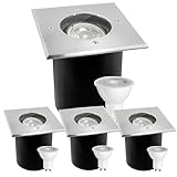 JNR 4er Set Bodenstrahler Außen Schwenkbar GU10 IP67 Wasserdicht mit LED 5W 3000K Warmweiß, Bodeneinbaustrahler Aussen 230V Bodenleuchten Außen Quadratisch, Silber