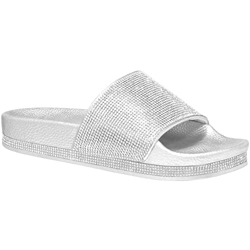 CLOVERLAY Women's Slide Sandals Rhinestone Glitter Platform Slides Sandals Slippers