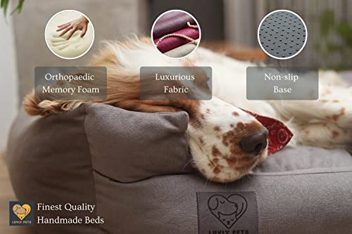 Luvly Pets Luxury Dog Bed - Orthopaedic Memory Foam Filling Cushion - Washable And Removable Cotton Cover - Non Slip - Dog Sofa - Chew Resistant - Chew Toy As Gift - Handmade (Small, Beige) #TOP1