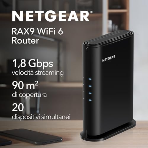 Netgear Router Wifi 6 (RAX9) - Funzioni Di Sicurezza, Velocità Wireless AX1800 (Fino A 1,8 Gbps) - Copertura Fino A 90 M², 20 Dispositivi - 2