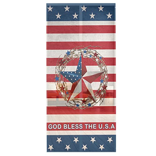 Zoe Garden Country Rustic Star Magnetic Screen Door For Sliding/Single/French Doors, Self Sealing Magnets Patio Door Screen Heavy Duty Mesh Curtain, Independence Day Red Blue Star Stripes #TOP6