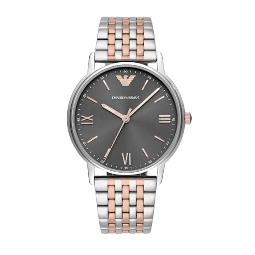 Emporio Armani Reloj Hombre, Movimiento de tres agujas, caja de acero inoxidable plateado de 41 mm con correa de acero inoxidable, AR11121, Tono oro rosa y tono plata