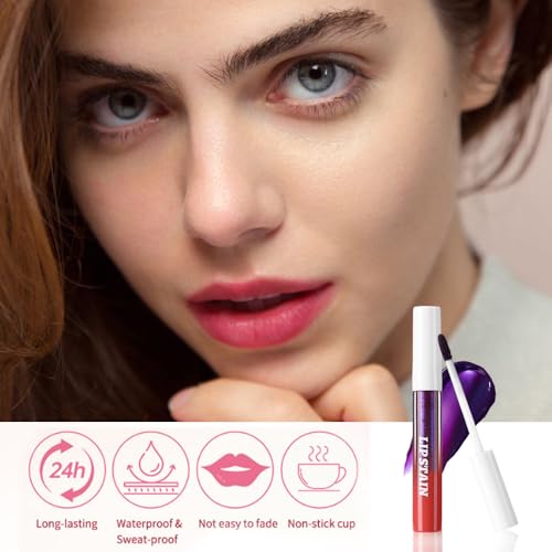 Image of evpct Vivid Red Peel Off Lip Stain Tints with Tweezer, Matte Liquid Lipstick Lip Stain Long Lasting Waterproof for Women, Non-stick Cup Lipstick Peel Off High Pigmented Smudge-proof Easy to Apply, 03#