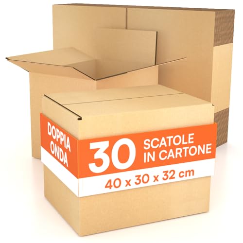 30 Scatole di Cartone 40x30x32 cm Eurocali per Trasloco Spedizioni E-Commerce Imballaggio - Scatoloni in Microtriplo a Doppia Onda Made in Italy Rettangolari Multiuso Super Resistenti - Colore Avana