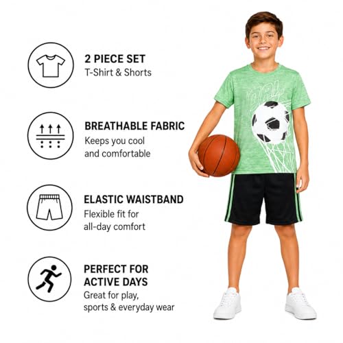 Image of Pro Athlete Active Boys Short Sets - 2 Piece Performance Crewneck Short Sleeve T-Shirt and Shorts Boys Athletic Sets (8-16)
