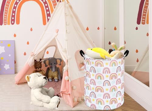 Image of MAIZMZ Kids Rainbow Hamper Laundry Basket Storage Bins Gift Organizer Clothes Toy Box Large Canvas Collapsible Chest for Home /Dorm /Kitchen /Pet /Office /Closet /Shelf /Room Decor