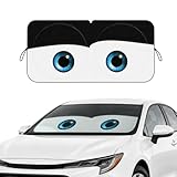 Funny Eyes Car Windshield Sun Shade, 59 x 27.5 Foldable Front Window Sunshade Universal Fits Sedan Compact Car Hatchback Small SUV, UV Heat Protection