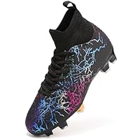 PiDaGlobal Boys Football Boots Kids Girls Firm Ground Soccer Shoe Astro Turf Trainers Athletics Sport Shoes Teenager Profession Competition Indoor Outdoor Club Sneaker Unisex 12UK Black
