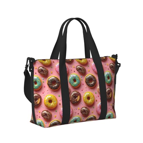 Pink Donut Cute Print Travel Duffle Bags for Women, Personal Item Overnight Weekender Sport Carry On Gym Bag for Men Women