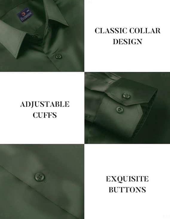 Image of CB-COLEBROOK Mens Stylish Solid Silk Satin Casual Dress Shirts for Men Shiny Long Sleeve Button Down Shirt Party Prom Wedding Shirt for Mens
