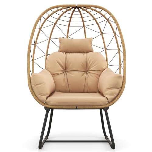 COSTWAY Korbsessel Rattan, übergroßer Loungesessel mit abnehmbarem Kissen...