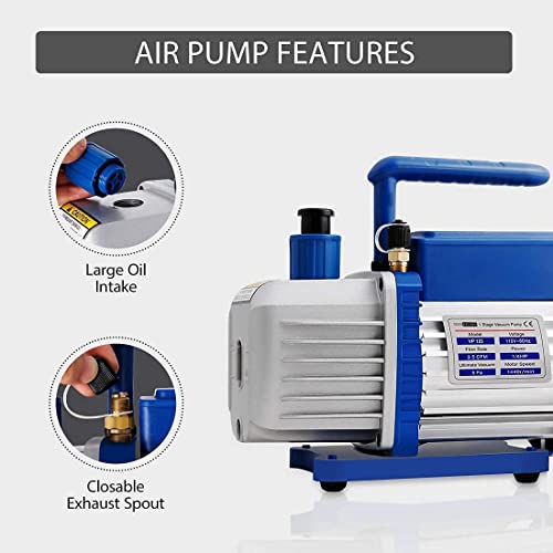 Vivohome 110V 1/4 Hp 3.5 Cfm Single Stage Rotary Vane Air Vacuum Pump And R134A Ac Manifold Gauge Set Kit With Ac Flush Kit Automotive Car Air Conditioning Flushing Gun Combo #TOP1