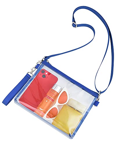 Bagenius Clear Bag for Stadium Events, Clear Purse with Detachable Strap, Sports fan Handbag Purses for Game Day and Concert, Blue