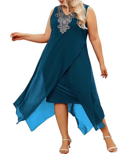 Image of OCSTRADE Womens Plus Size Chiffon Dress Loose Sleeveless Flowy Cocktail Party Midi Dresses