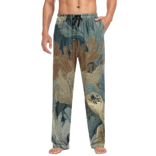 ALAZA Sea Turtle and Seaweed Men’s Pajama Pants Soft Long Sleep Pants Lounge Pajama Bottoms with Pockets3