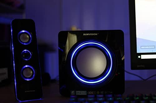 Sumvision Ncube Pro 2 LED Bluetooth 5.0 Enhanced Data Rate Designer Stereo Multimedia Wireless Speaker 2.1 with Bass Boost Subwoofer for PC Gaming Laptops Android iPhones iPads iMac