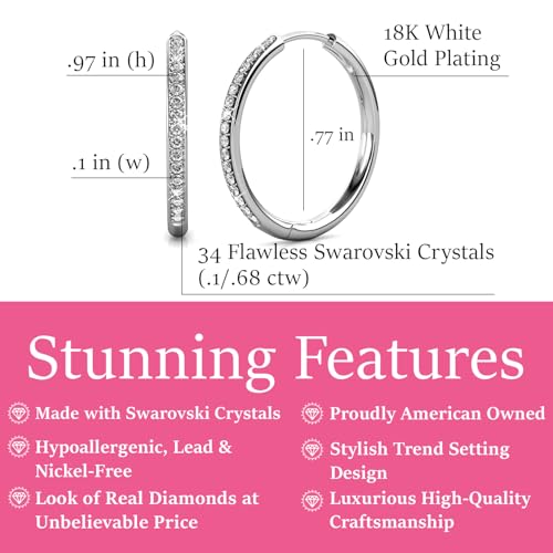 Cate & Chloe Bianca 18k White Gold 25mm Silver Hoop Earrings with Round Cut Simulated Diamond Crystals, Hypoallergenic Jewelry for Women, Gift for Her2