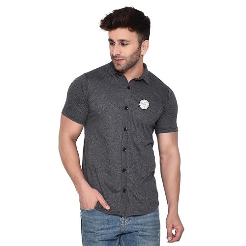Image of Geum Men's Casual Shirt with Graphic Print | Short Sleeve Button-Down Shirt for Casual & Streetwear Look | Cotton Blend Slim Fit Shirt