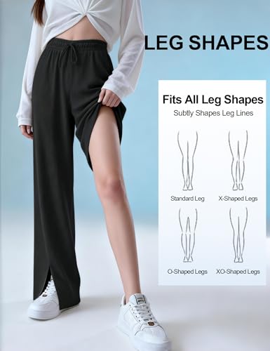 Image of Venzina Track Pants for Women Joggers Pants for Women Cool Touch High Waisted Wide Leg Summer Palazzo Pants with Side Slit Slimming Breathable for Yoga Workout Travel