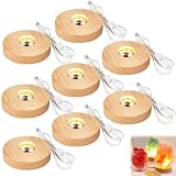 ADEMOKE Led Sockel Holz - LED Lichter Display Basis, 8 Stück LED Display Basis, Led Lichtsockel USB, LED-Leuchten-Sockel Rund Beleuchteter Holzsockel für Schreibtischanzeige (10CM, Warmweiß)