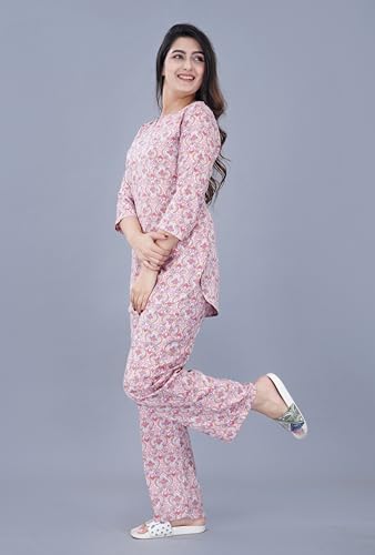 Image of Amazon Brand - Tavasya Womens Ethnic Print Cotton Straight Co-ord Set with Pocket | Casual Wear |3 /4th Raglan Sleeve | Regular Fit