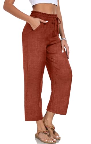 Image of EDUWU Women Casual Pants Loose High Waist Cropped Palazzo Beach Pants Summer Outfits 2026 Trendy
