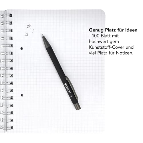 Westcott Spiralblock Notizbuch A5 kariert 4 Stück | 200 Seiten Ringbuch A5 perforiert mit Premium 80 g/m² Papier | Notizblock mit Spiralbindung | Collegeblock im Kunststoffcover | E-730891 00