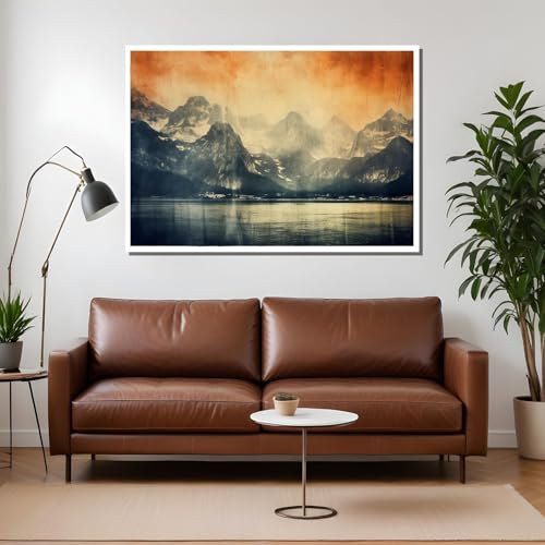 Tableau abstrait paysage montagnard pour salon rustique et serein - 3