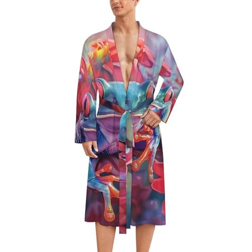 Frog Graphic Men's Soft Robes Lightweight Long Bathrobe Loungewear for Bath Shower