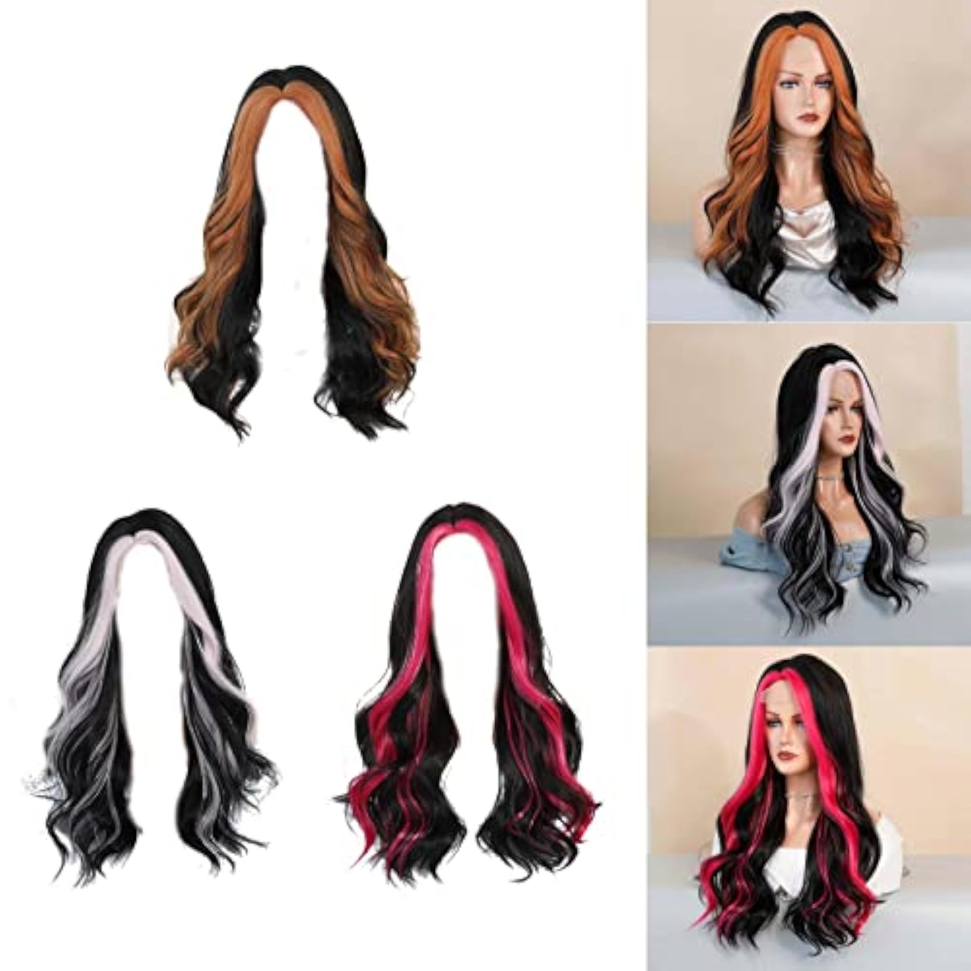 21 Inch Long Wavy Curly Wig, Elegant Orange Highlight