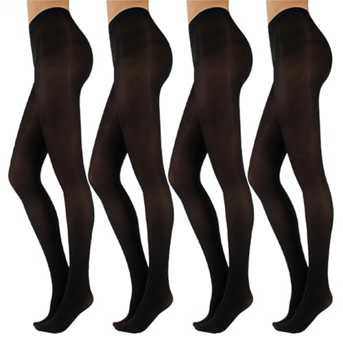 CALZITALY 4 PAIRES COLLANT FEMME OPAQUE | COLLANTS EN MICROFIBRE DOUCE | COLLANT COMFORTABLE ELASTIQUE AVEC CULOTTE TRANSPARENT | NOIR | 50 DEN | MADE IN ITALY (L/XL, Noir)