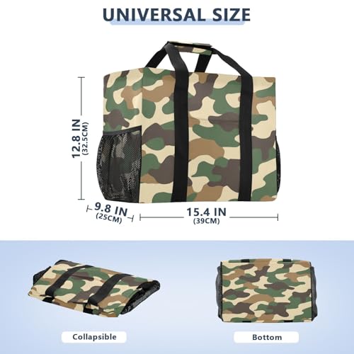 Large Waterproof Travel Tote Bag for Women Men, Military Green Camouflage Camo Canvas Beach Bag with Lining & Pockets - Reusable Grocery/Laundry/Kitchen/Pool/Picnic Tote (15.4x9.8x12.8in)3