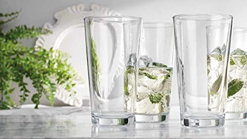 Home Essentials & Beyond Drinking Glasses Set Of 4 Highball Glass Cups 17 Oz Beverage Colins Cooler Glassware. For The Bar, Water, Beer, Juice, Iced Tea, And Cocktails. Dishwasher Safe. #TOP4