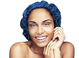 Satin Bonnet-Premium, Extra Large (XL) Satin Sleep Bonnet Cap, Double Layered, Reversible, Multi Color, (Royal Blue/Black) Adjustable Satin Cap by Glow By Daye