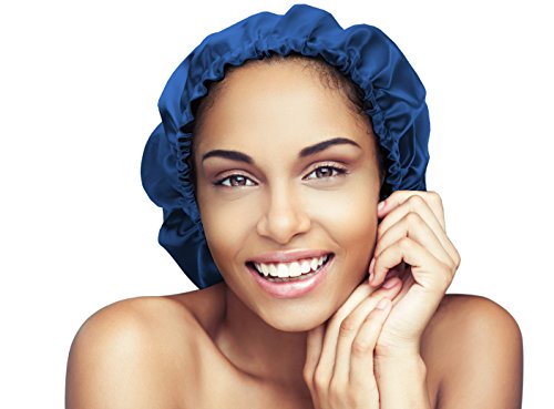 Glow By Daye Satin Bonnet, Double-Layered and Adjustable Satin Sleep Cap, Extra Large, Reversible Blue Electric