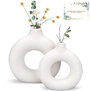 TAVADA Vase Decoratif en Ceramique,Lot de 2 Vase De Forme Ronde d’art Moderne,vases en céramique en Donut Blanc pour La Décoration Salon,Chambre à Coucher,Mariage,Table à Manger,Bureau