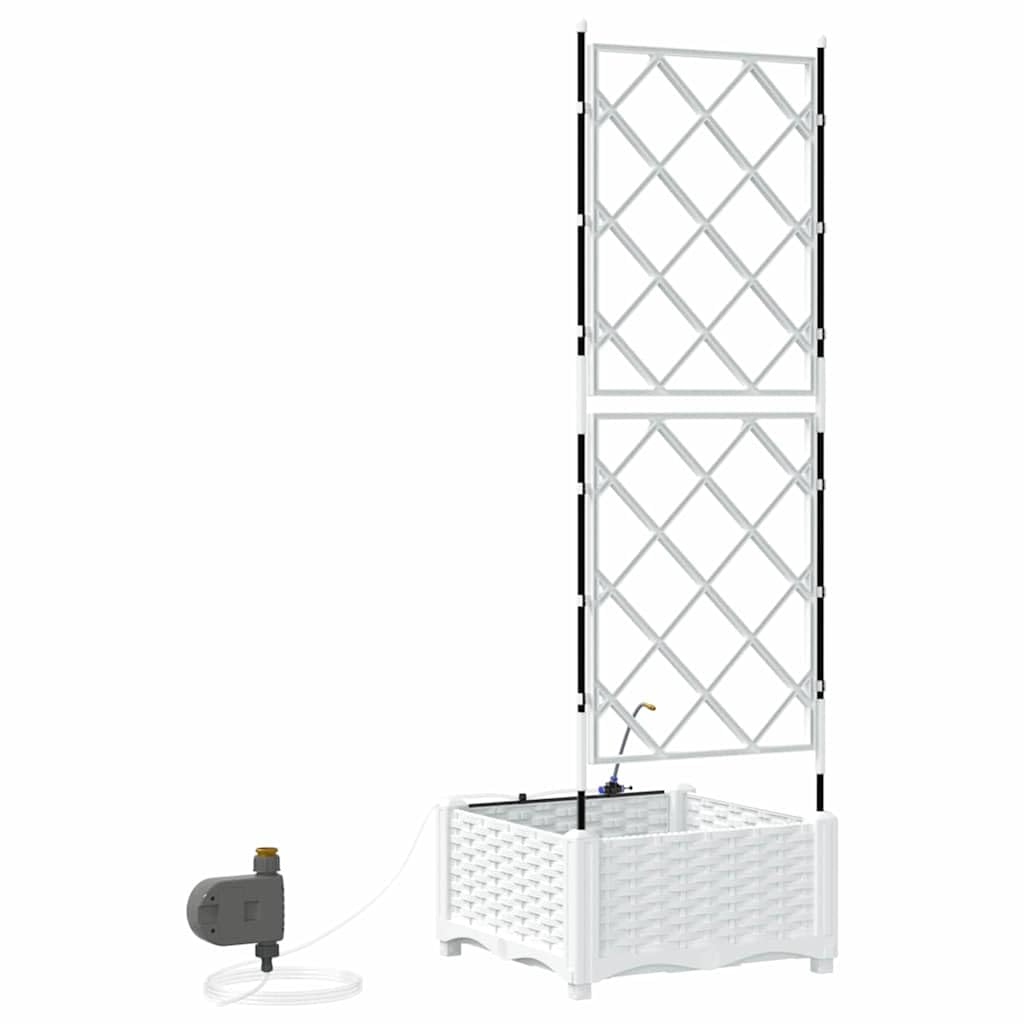 Biała Donica Ogrodowa 40x40x126 cm Z Tworzywa Sztucznego z Systemem Nawadniania Duża Skrzynka na Kwiaty Nowoczesna na Taras Ogród Balkon Samonawadniająca Odporna na Warunki Atmosferyczne