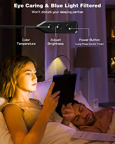 Book Light For Reading In Bed, Clip On Reading Light With 30/60 Mins Timer, Usb-C Rechargeable & 1000 Mah Up To 90+Hrs, 3 Colors & 5 Brightness, Incl Travel Case, Perfect For Avid Reader (Black) #TOP2