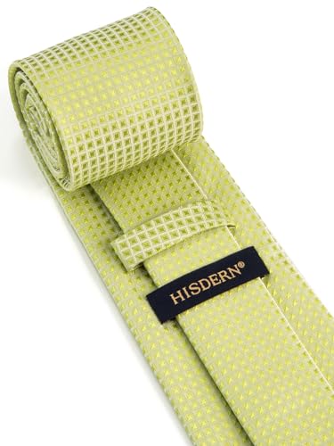 Image of HISDERN Plaid Ties for Men Classic Checkered Tie and Pocket Square Cufflinks Tie Clip Set Woven Men's Necktie Business