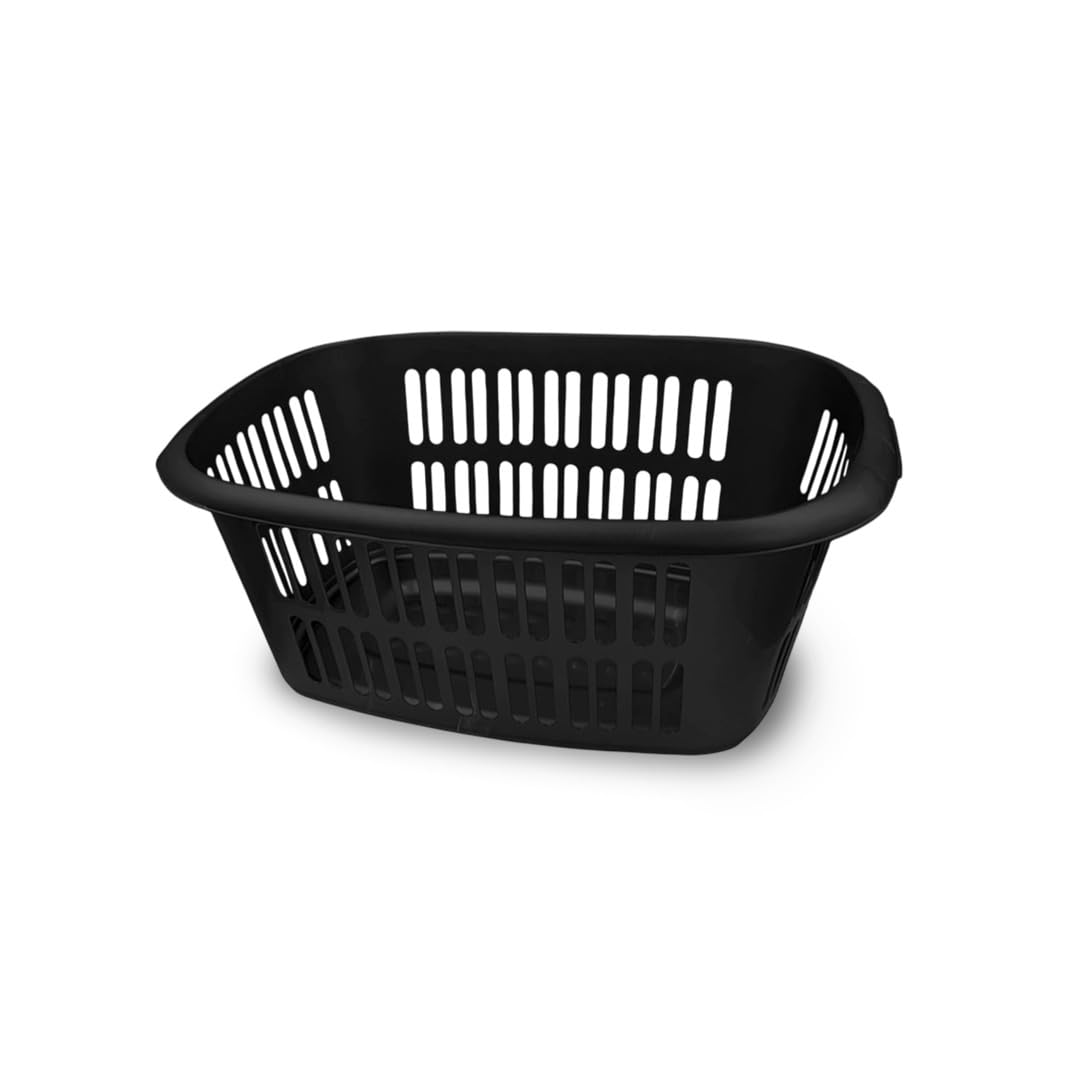 ORGANIZED Rectangular Plastic Laundry Basket, Large Clothes Hamper for Storage and Organisation (Black)