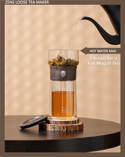 Image of ZENS Modern Glass Infuser Teapot, One Touch Tea Maker for Loose Leaf Tea with Insulated Mug and Portable Case. Enchanted Pot Alternatives for Tea Lover Gifts