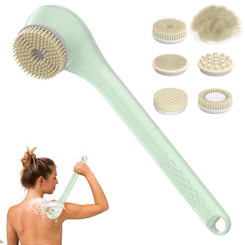 Spazzola elettrica per il corpo, spazzola per la schiena, con 6 cuciture, spazzola per la doccia con manico lungo IPX7, impermeabile a 3 velocità, spazzola per la pulizia della spa doccia esfoliante