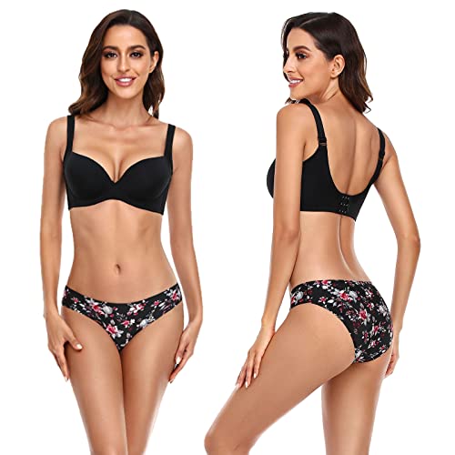 Aufu Womens Seamless Floral Underwear No Show Breathable Stretch Laser Cut Bikini Panties (Large) Multicolor #TOP5