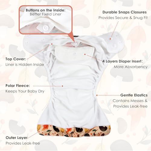 image for wegreeco Cloth Diapers 5 Pack with 5 Inserts, Washable Cloth Diapers f