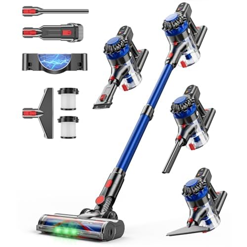 Cordless Vacuum Cleaner, 500W/40Kpa Vacuum Cleaners for Home, 60Mins Stick Vacuum with LED Display, Anti-Tangle & Wall Mount Charging, 8 in 1 Lightweight Vacuum for Hard Floors Carpet Pet Hair