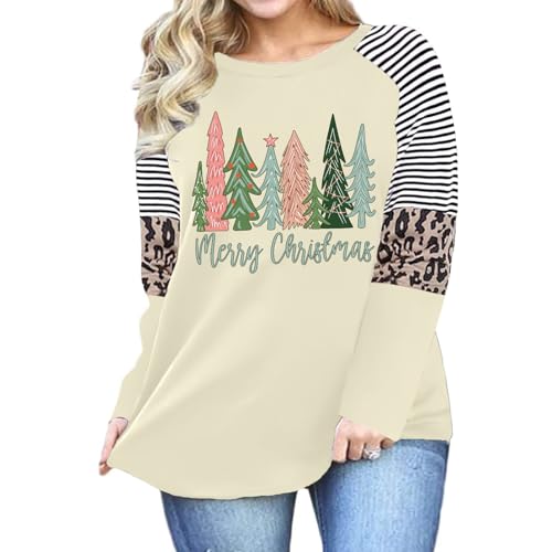 Plus Size Christmas T Shirt Women Xmas Leopard Plaid Trees Print Tees Casual Long Sleeve Holiday Shirts Top2