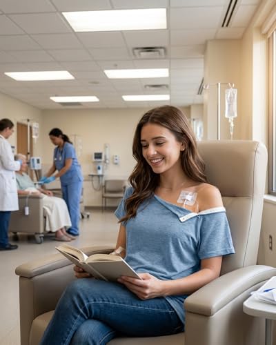DOSWODE Post Shoulder Surgery Shirts for Women Tear Away Side Snap Short Sleeve Chemo Port Shirts Adaptive Clothing, Light Blue, Medium