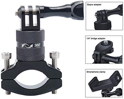 Lammcou Action Camera Phone Bike Mount Aluminium Bicycle Handlebar Mount Holder with Smartphone Clamp 1/4 inch Bridge Adapter for Mobile Phone Stabilizer GoPro Action Camera Bike Stand Accessory