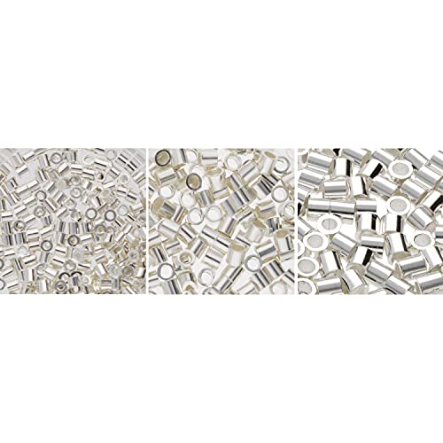 The Beadsmith Tube Crimp Beads, Assorted Sizes, Silver Color, Uniform Cylindrical Shape, No Sharp Edges, Designed To Secure The Ends Of Jewelry Stringing Wires And Cables #TOP3